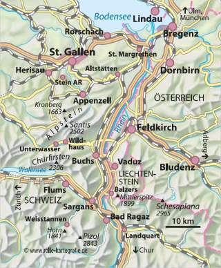 Karte der Nordschweiz mit wichtigen Gipfeln und Städten