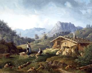 Gemälde einer Alm in den Bayerischen Alpen